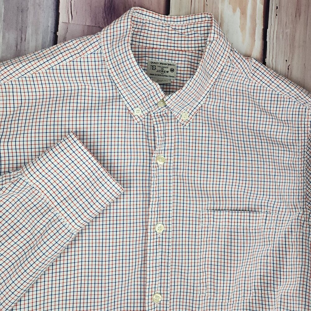 J. Crew Mens Medium Long Sleeve White Button Down Blue Red Graph Check